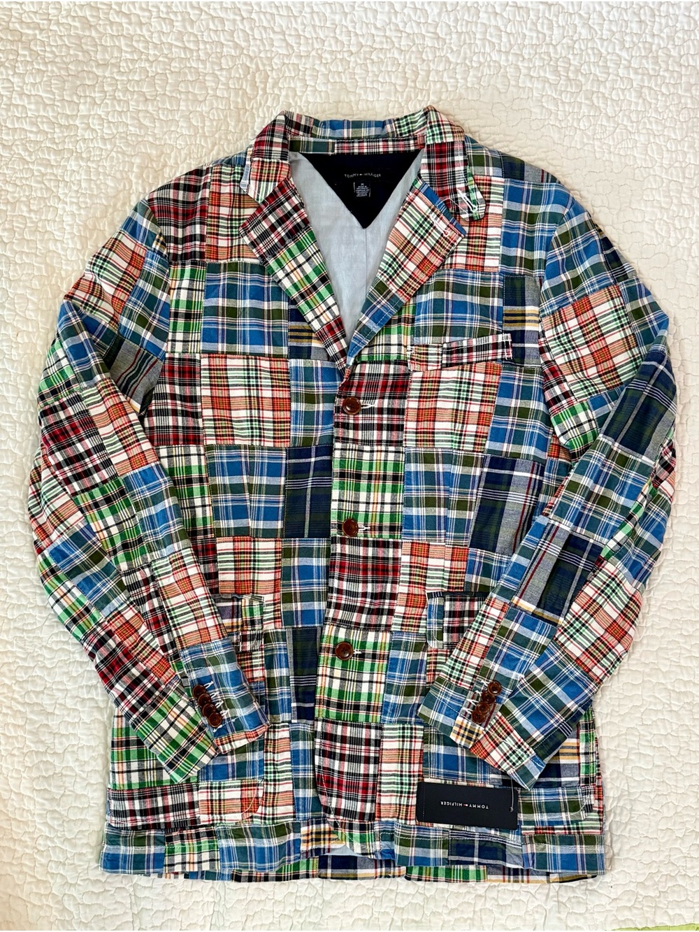 NWT Summer 2008 Tommy Hilfiger Multicolor Madras Plaid Patchwork Blazer. Size M.